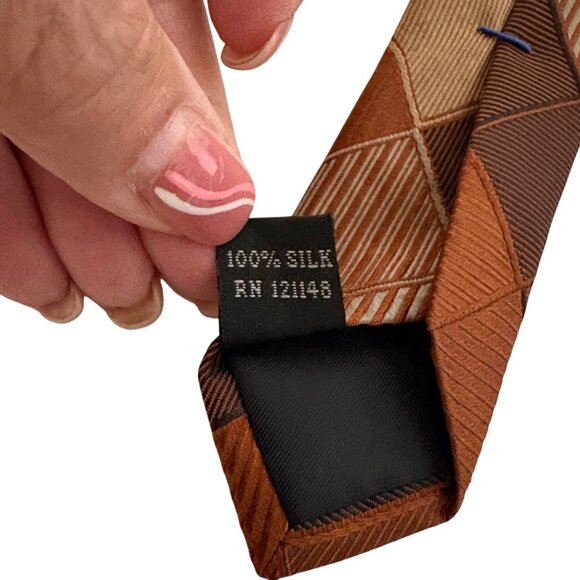 Kenneth Cole Reaction Silk Tie Geometric Brown Orange Mens Necktie Office Formal - Picture 5 of 8